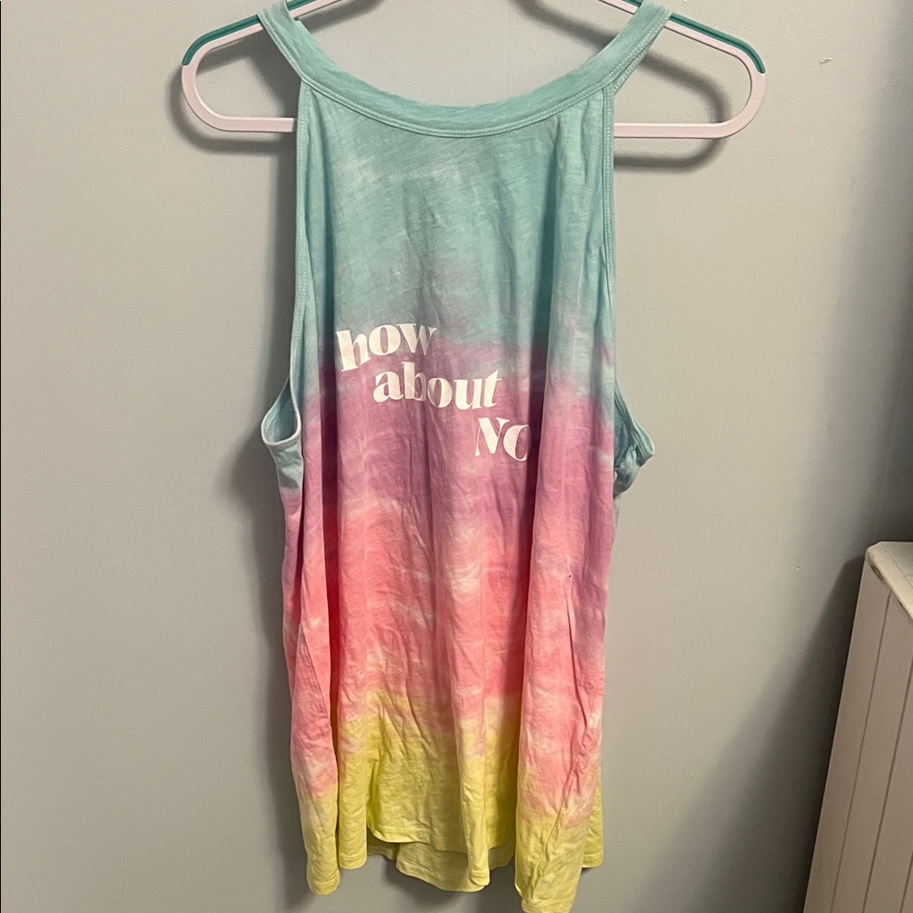 Tie-Dye High Neck Tank Top with Slogan